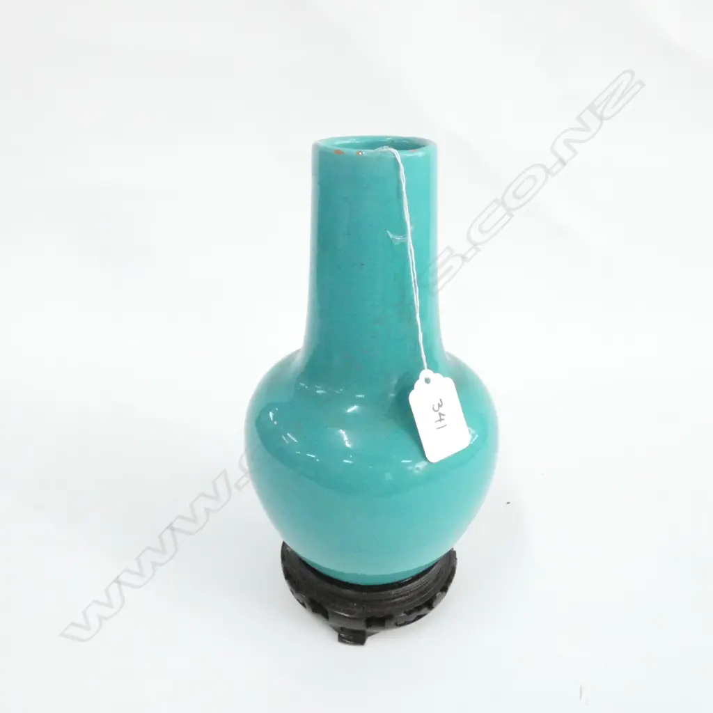VINTAGE CHINESE TURQUOISE VASE ON STAND H.240mm Image 1++