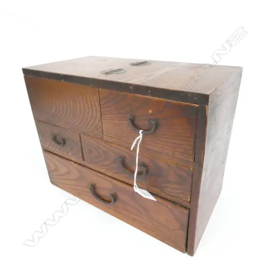 ORIENTAL HARDWOOD 4-DRAWER, 1 COMPARTMENT SEWING BOX 320 X 175 X 250MM