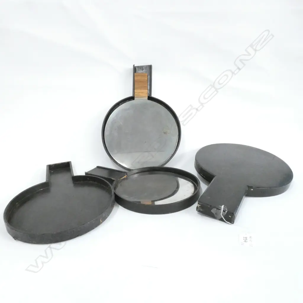 PAIR JAPANESE MIRRORS IN LACQUER BOXES. LARGEST L 390MM Image 1++