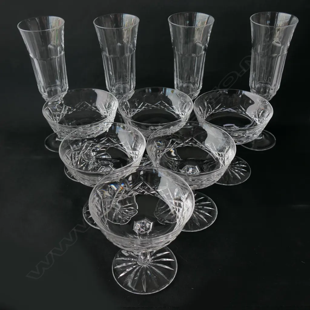 TEN CRYSTAL CHAMPAGNE GLASSES; 4 FLUTES Image 1++