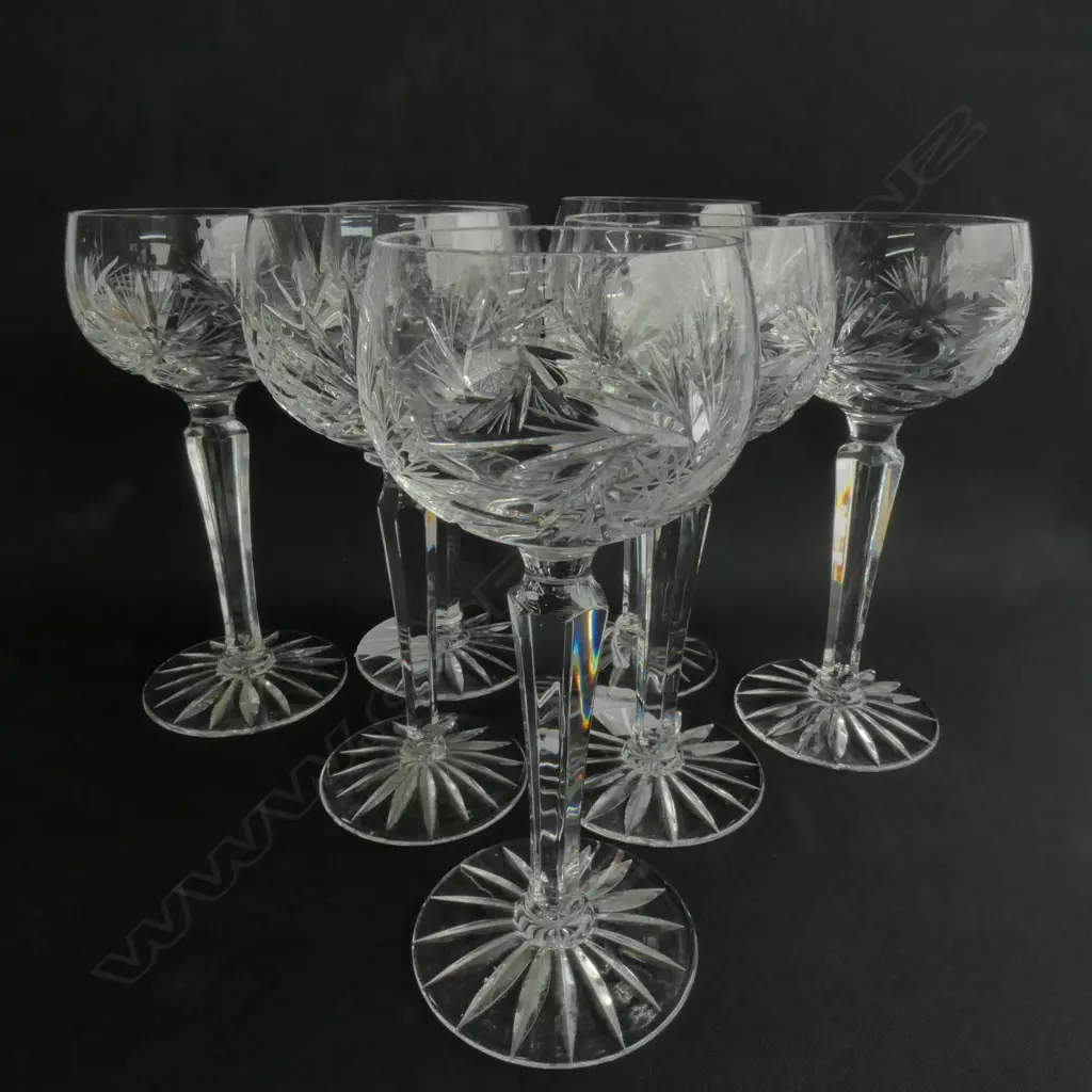 5 + 2 CUT CRYSTAL WINE GLASSES Image 1++