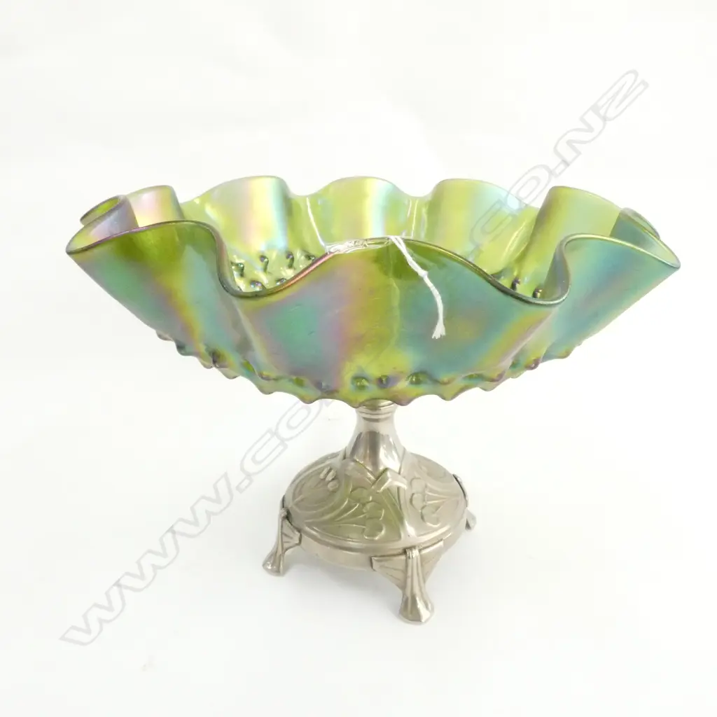 GREEN LOETZ STYLE GLASS COMPORT H. 200MM Image 1++