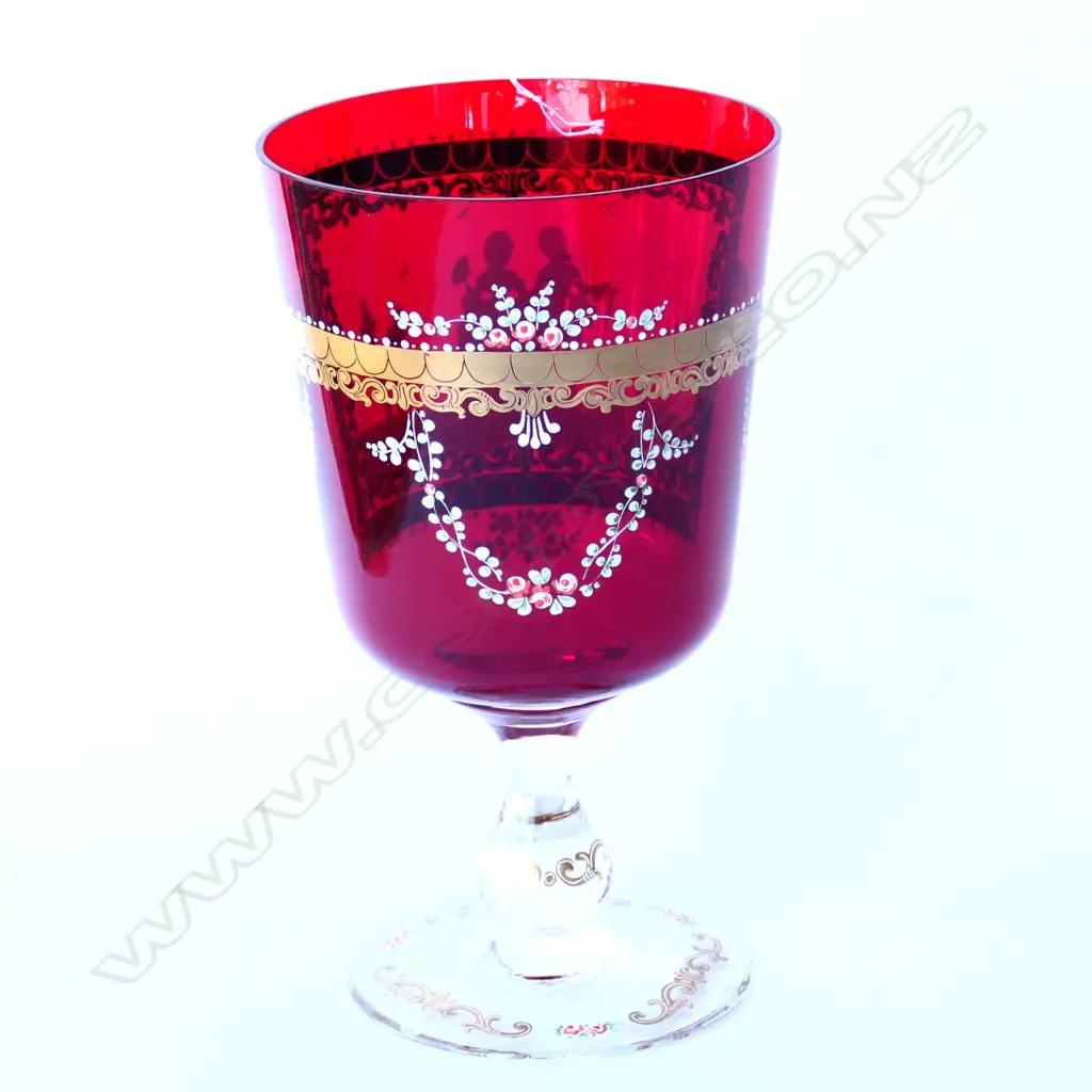 HANDPAINTED RUBY GLASS CHALICE VASE,H. 250MM Image 1++