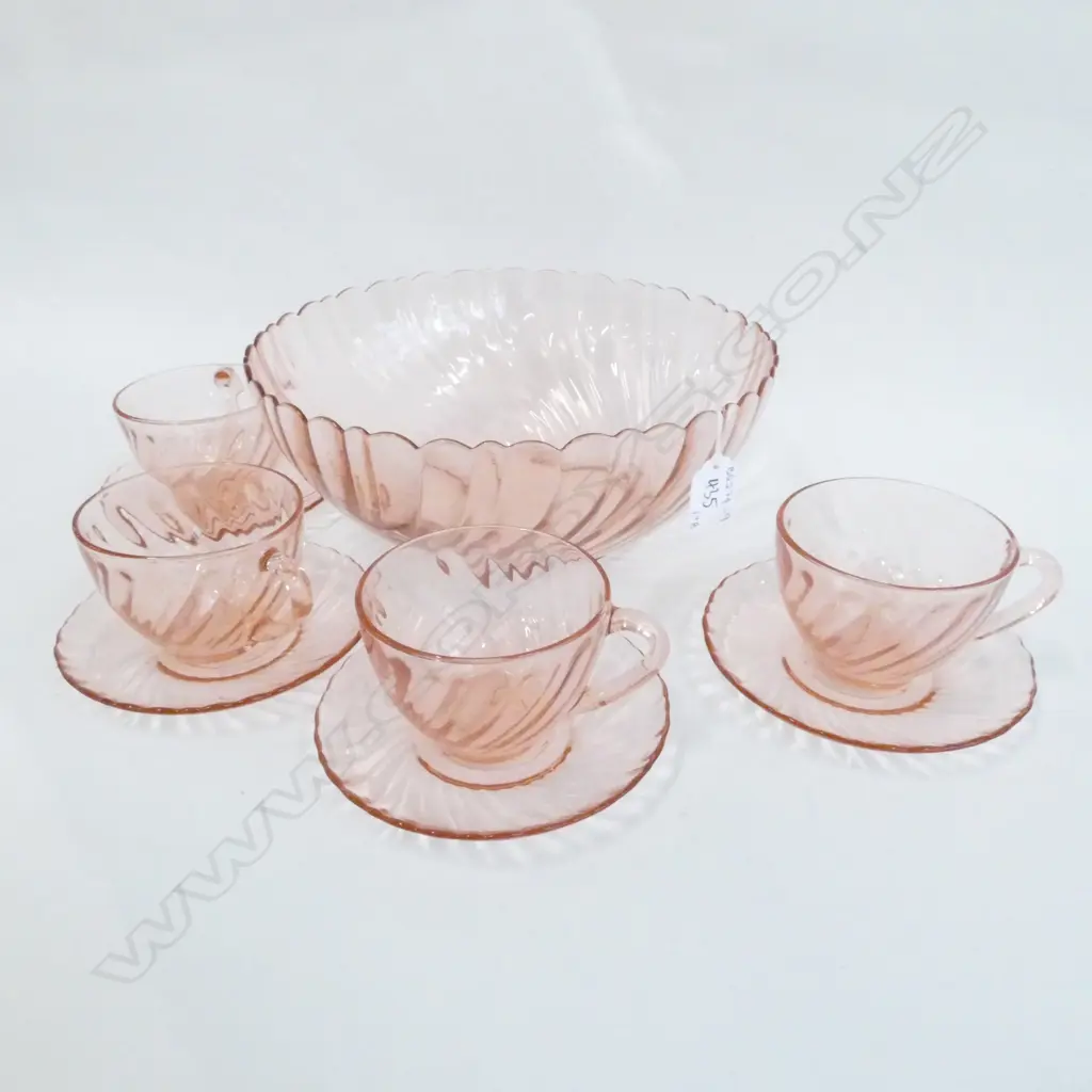 PINK ARCOROC FRANCE PUNCH BOWL CUPS + SAUCERS Image 1++