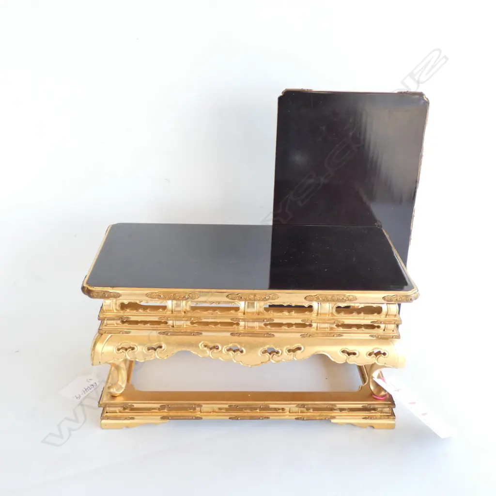 ORIENTAL GILT & BLACK LACQUER FANCY TABLE STAND RECTANGULAR  Image 1++