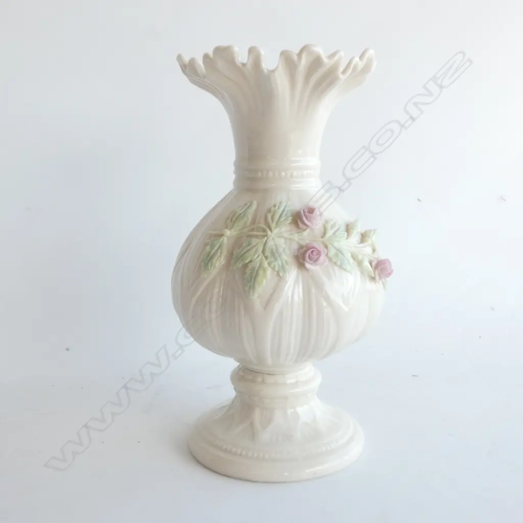 BELLEEK APPLIED FLOWER VASE, REPAIRS, H. 205MM Image 1++