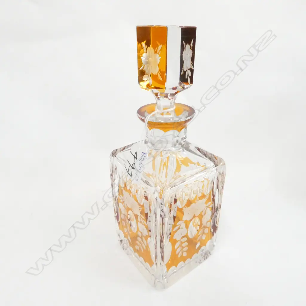 BOHEMIA AMBER FLASH SQUARE SECTION CRYSTAL DECANTER H. 250MM  Image 1++