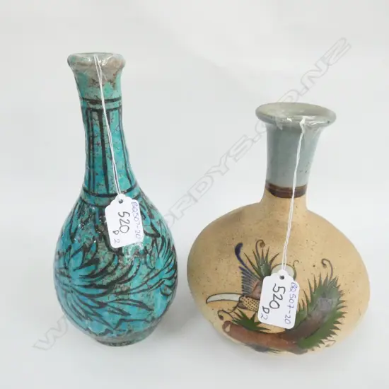 TWO POTTERY VASES; 1 MEXICAN (H.210MM) 1 OLD BLUE GLAZED AZTEC(?) STYLE (H.240MM)