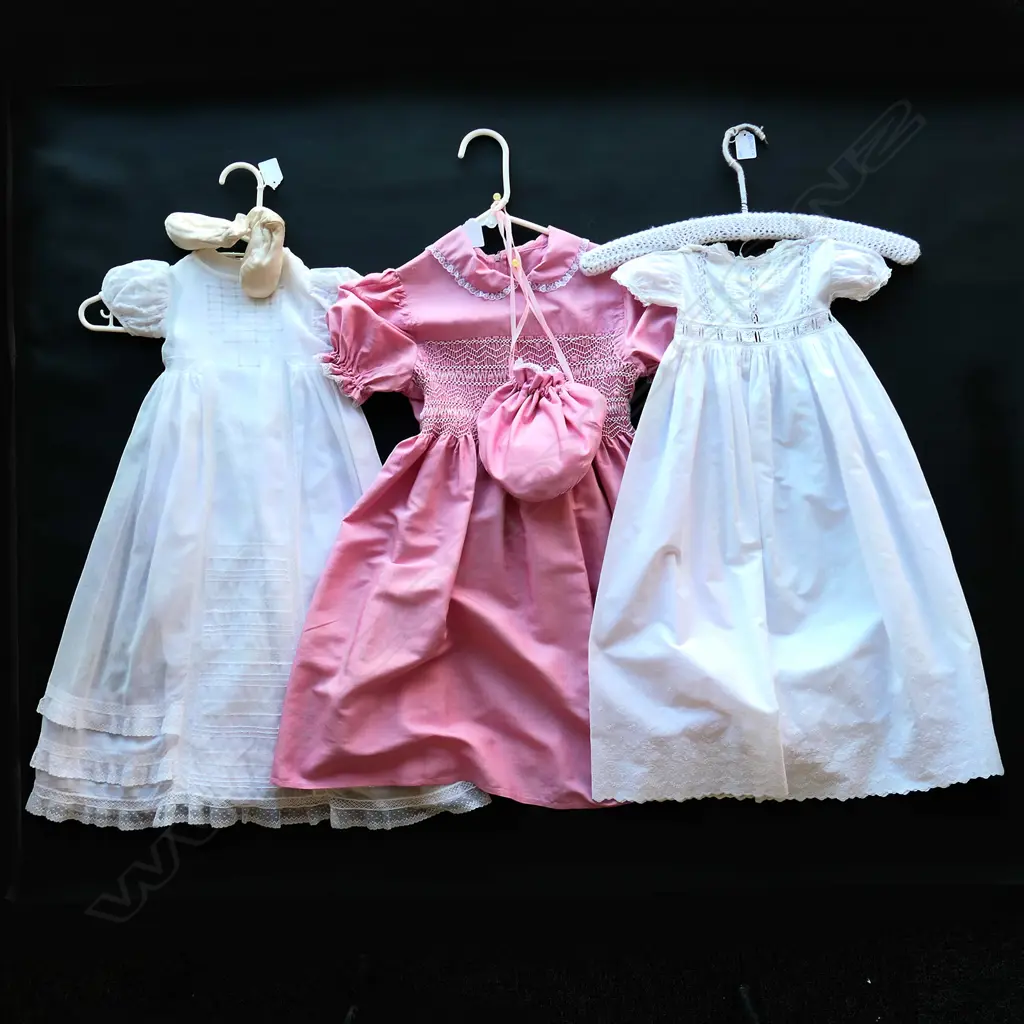 2 LACE CHRISTENING GOWNS + GIRLS PINK DRESS Image 1++