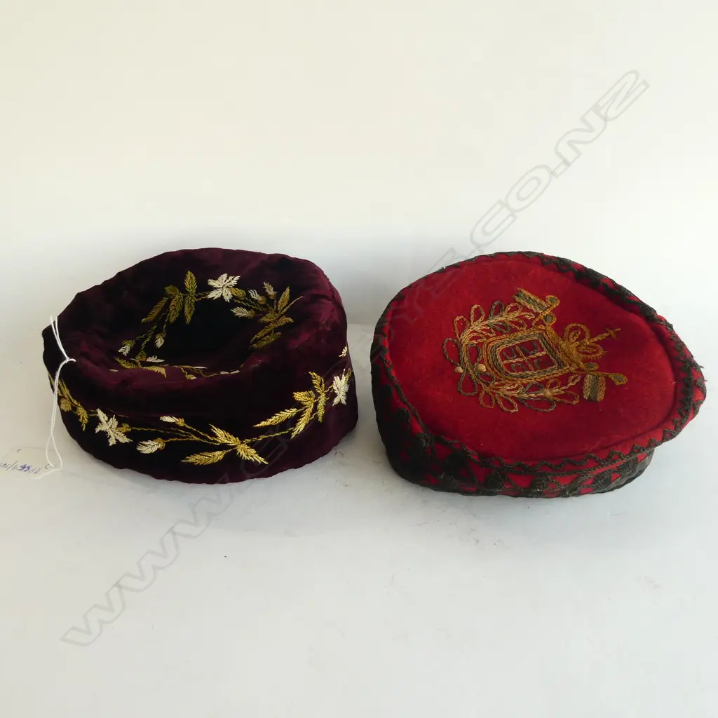 TWO EDWARDIAN EMBROIDERED SMOKER'S CAPS Image 1++