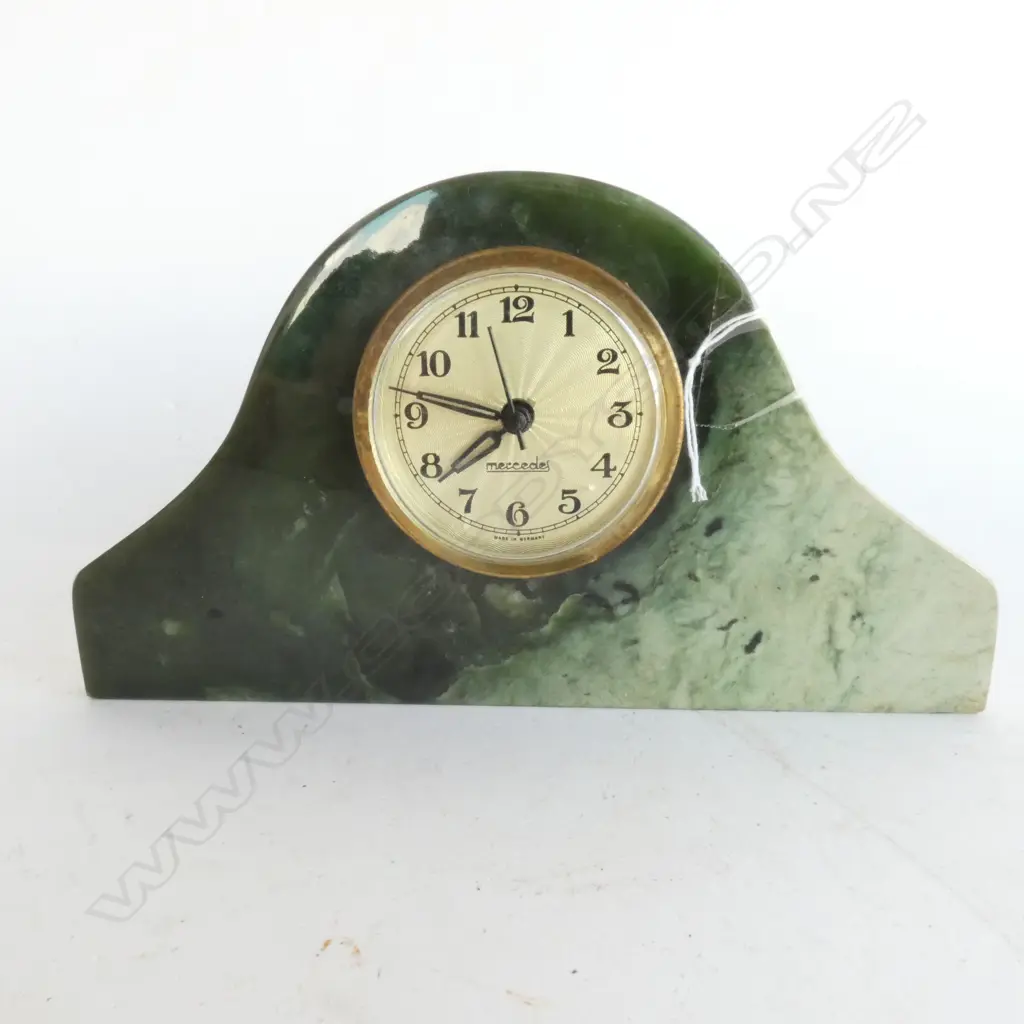 SM GREEN MARBLE MANTLE CLOCK. GERMAN CLOCK. H. 95MM Image 1++