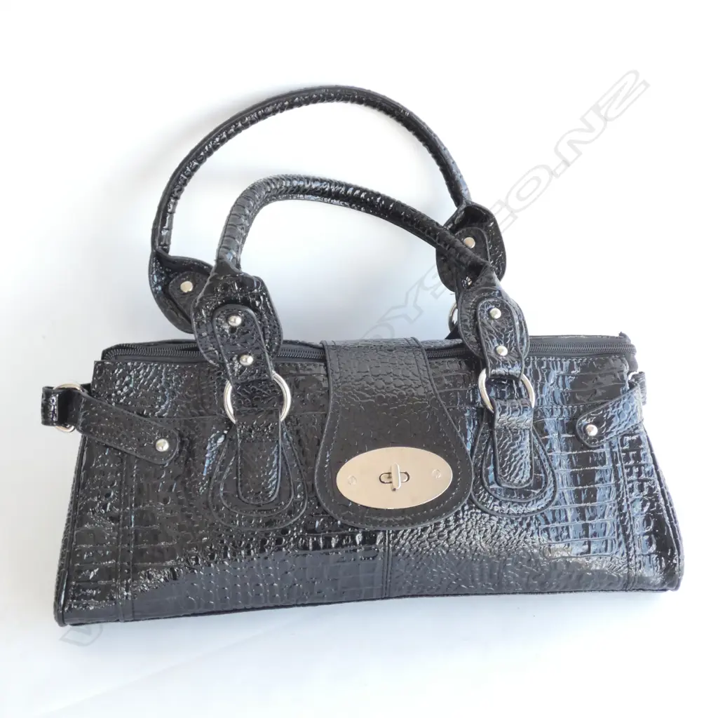 FAUX BLACK ALIGATOR HANDBAG L. 410MM Image 1++