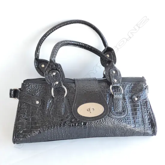 FAUX BLACK ALIGATOR HANDBAG L. 410MM