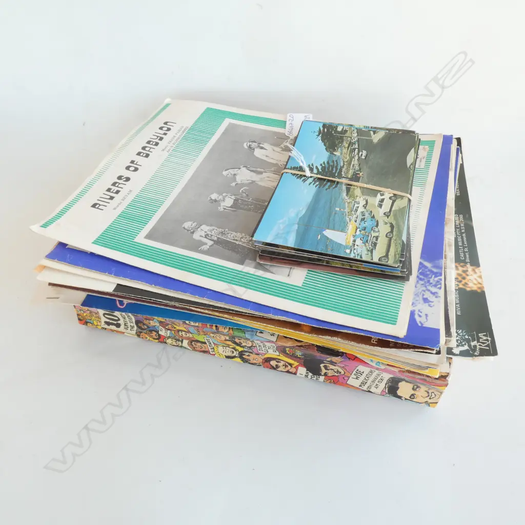 MIXED LOT OF EPHEMERA; SHEET MUSIC, POSTCARDS, ETC. Image 1++