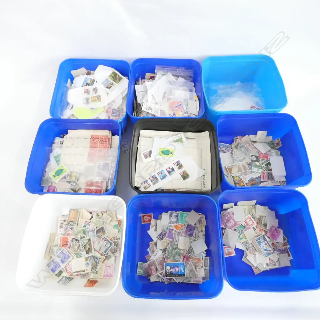 9 CONTAINERS ASST. WORLD STAMPS  Image 1++