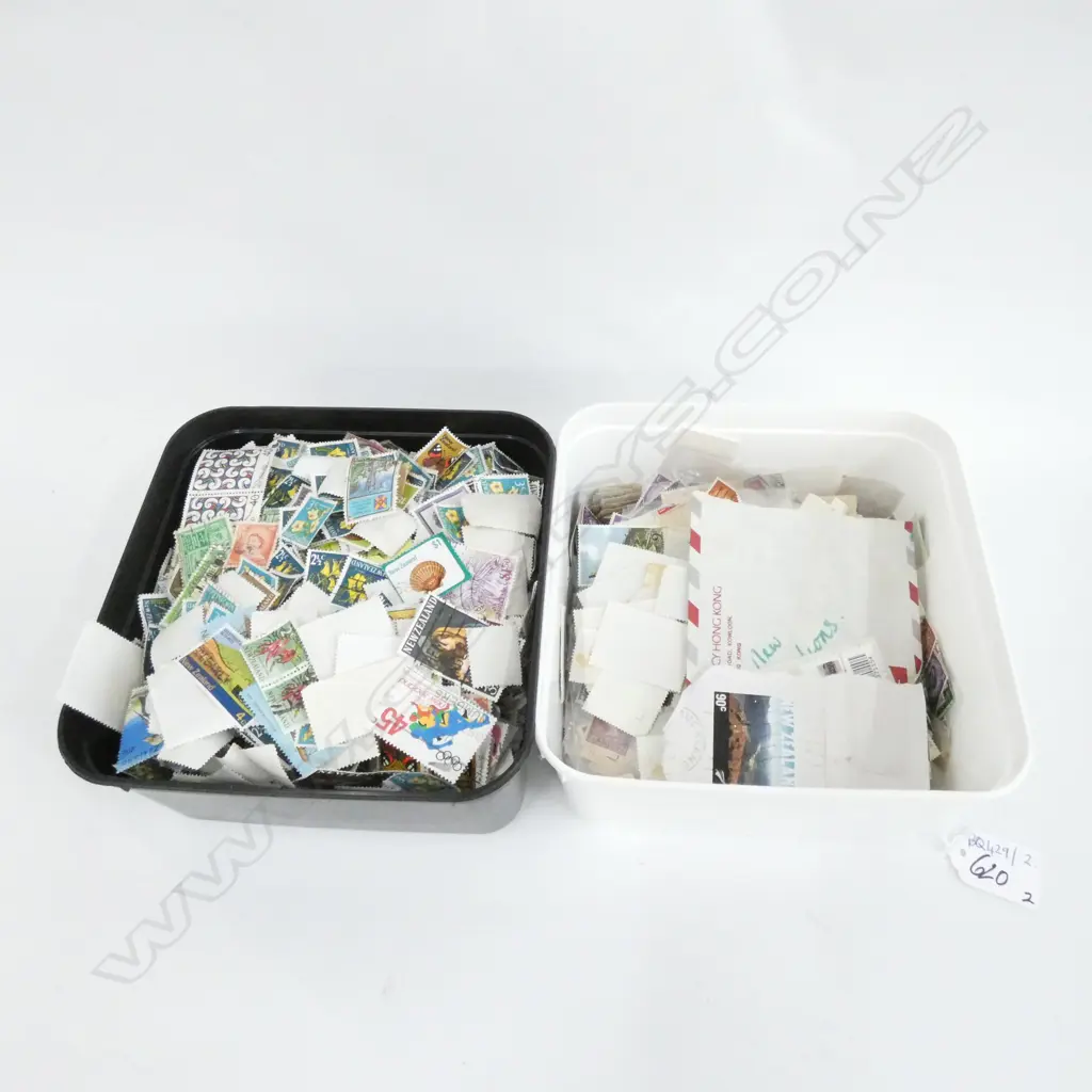 2 CONTAINERS OF VINTAGE STAMPS  Image 1++