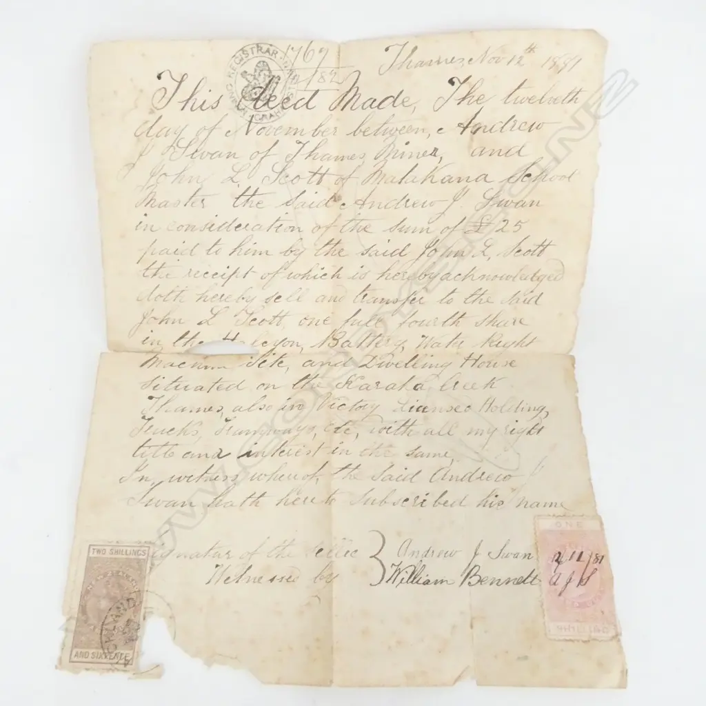 1881 DEED BETWEEN 2 THAMES MINERS  Image 1++