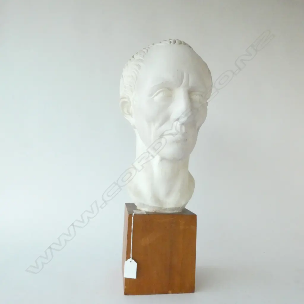ROMAN WHITE PLASTER BUST ON WOODEN STAND, H. 540MM Image 1++