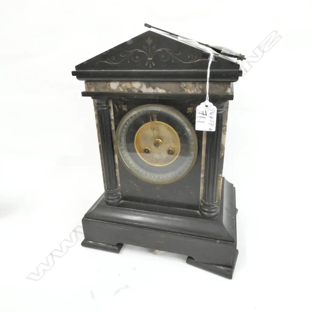 VICTORIAN BLACK MARBLE MANTLE CLOCK ARCHITECTURAL  Image 1++