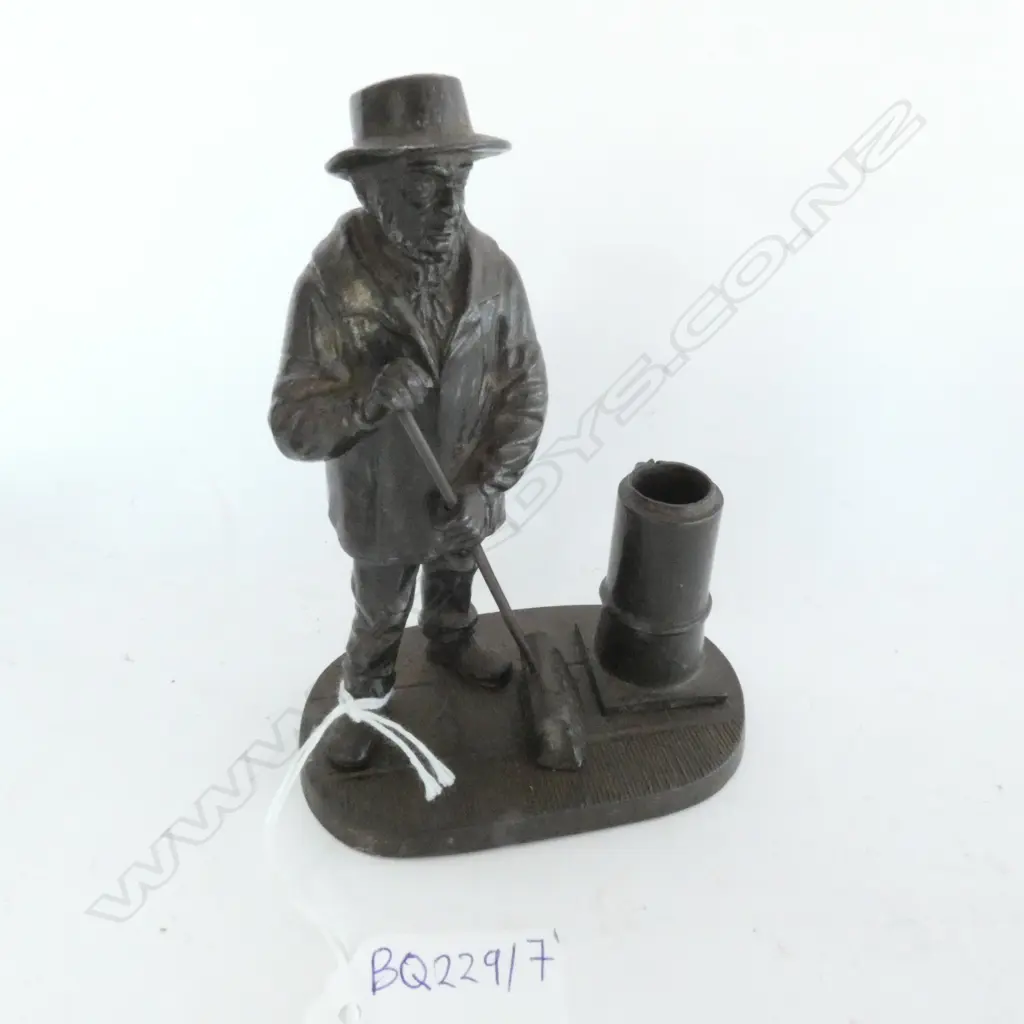 DO NOT SELL WILL BE RETURNED SPELTER STREET SWEEPER MATCH HOLDER BY ZIMMERMANN GERMANY H. 115MM Image 1++
