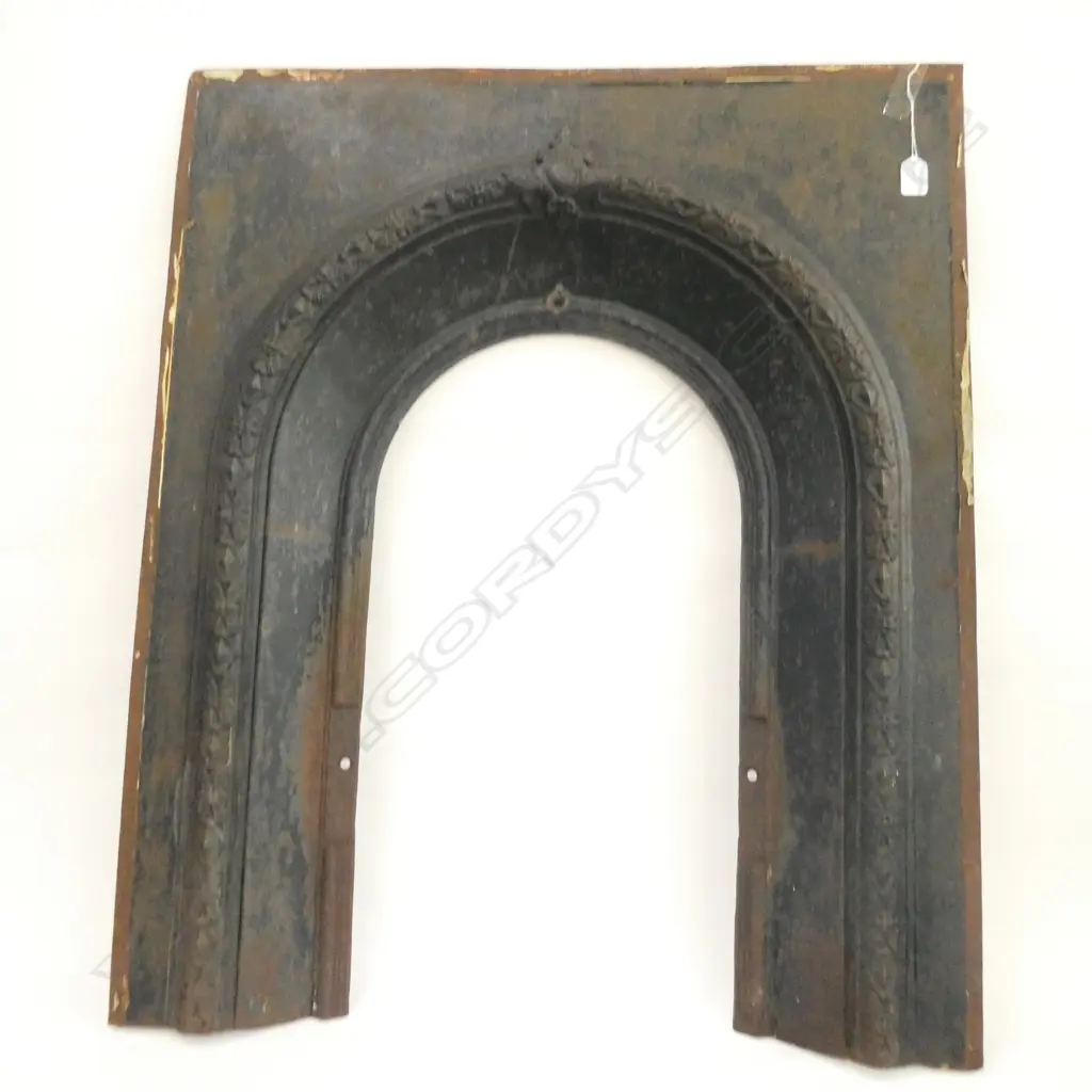 OLD BLACK PAINTED METAL FIRE SURROUND. H. 940. W. 760MM Image 1++