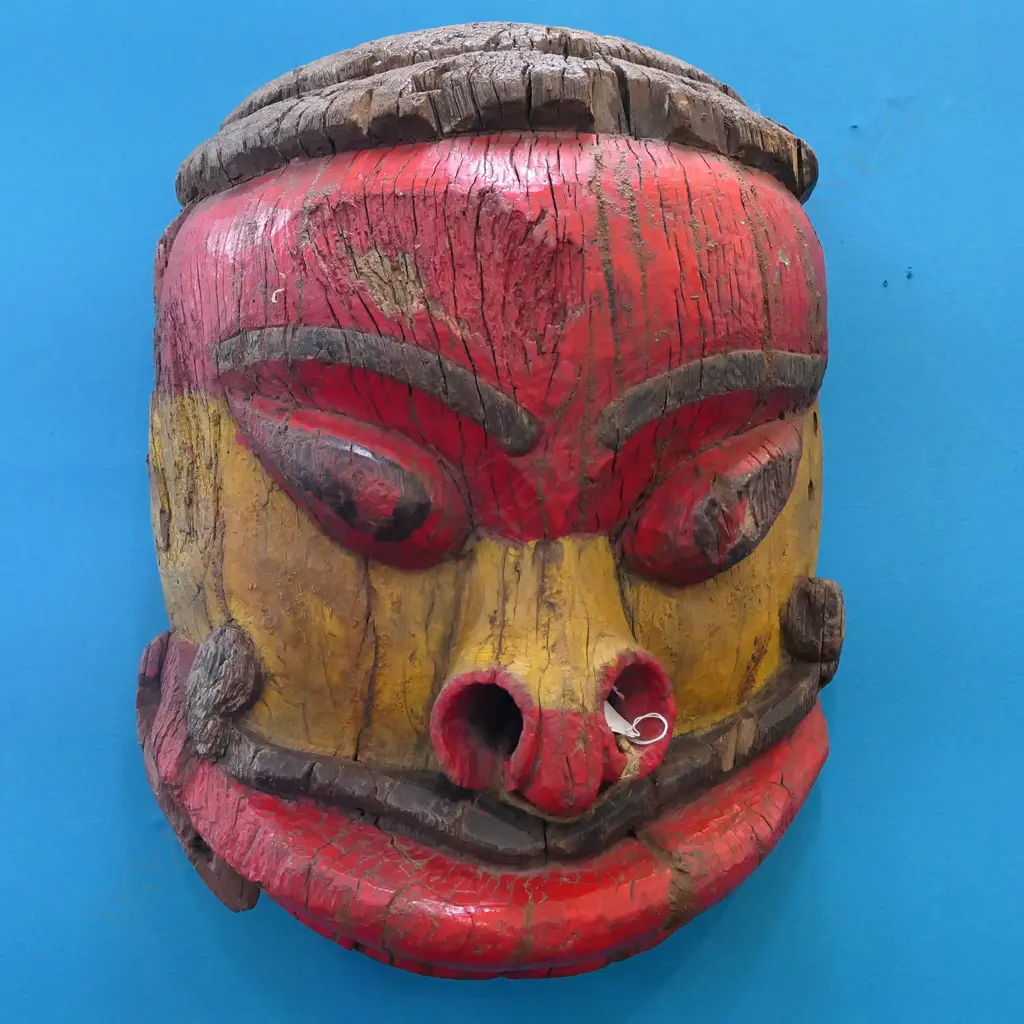 TREE STUMP CARVED & PAINTED TRIBAL MASK L. 440MM Image 1++