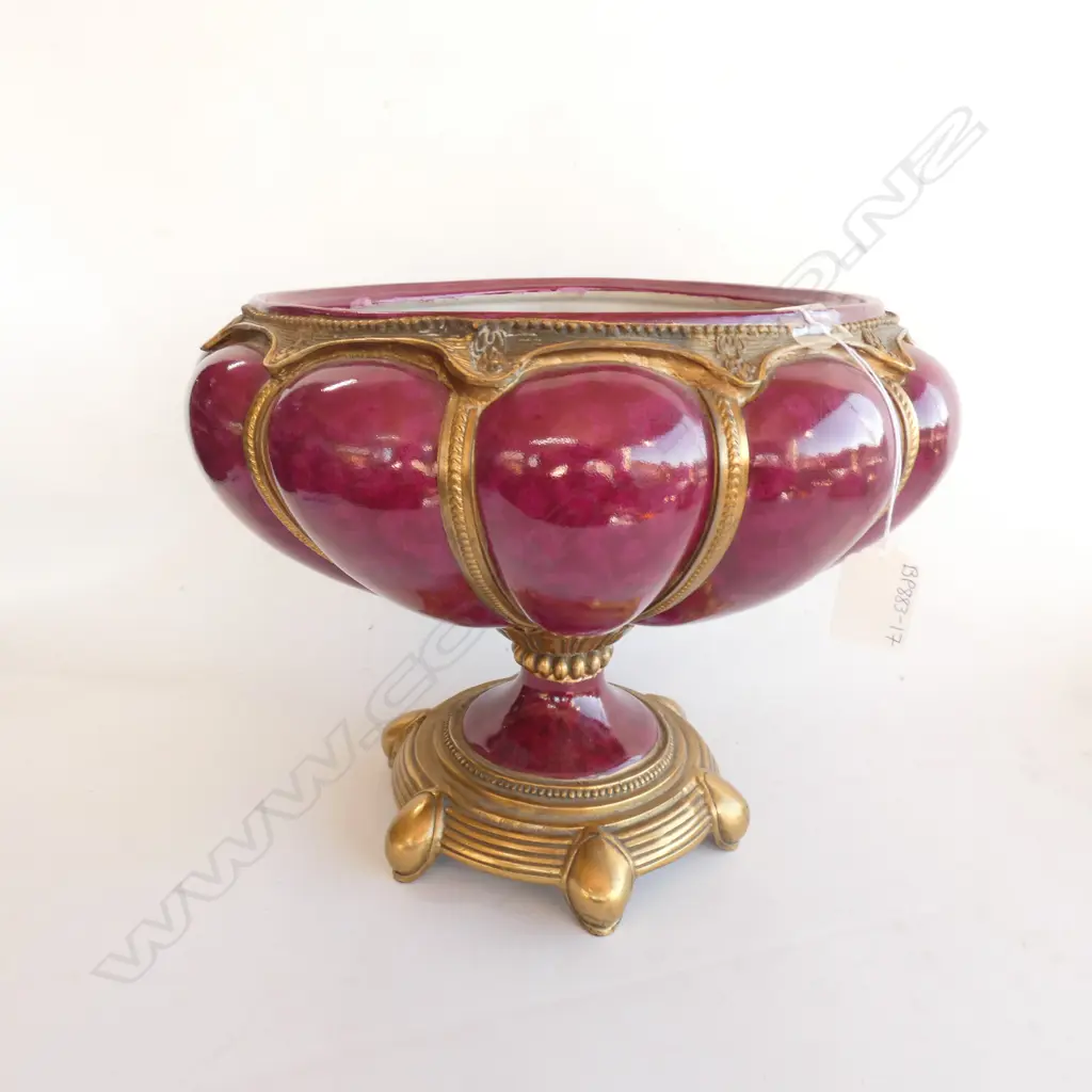 LG DECORATIVE BURGUNDY & GOLD PORCELAIN FOOTED BOWL, DIA 320MM H. 260MM Image 1++