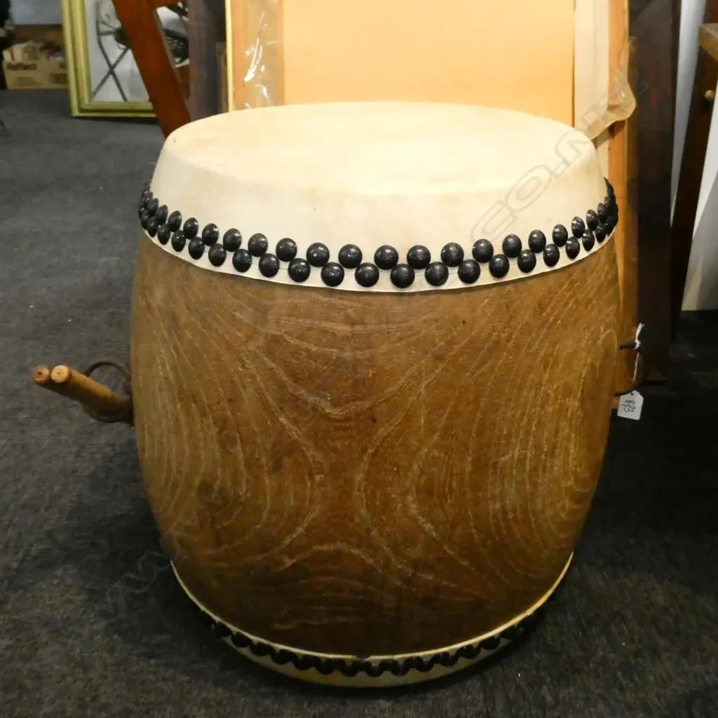 WOODEN & LEATHER DRUM WITH WOODEN DRUM STICKS Image 1++