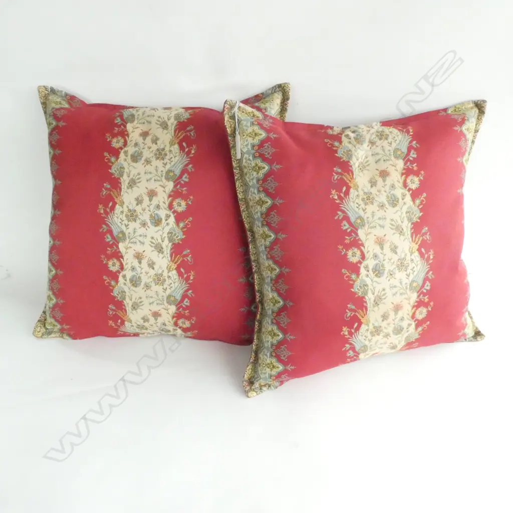 PAIR RED CHINTZ CUSHIONS, W. 420MM Image 1++
