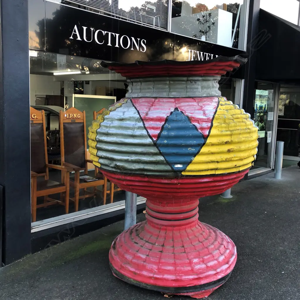 VERY LARGE CORRUGATED STEEL CLARICE CLIFF-STYLE VASE by ​​Steven Clothier Image 1++