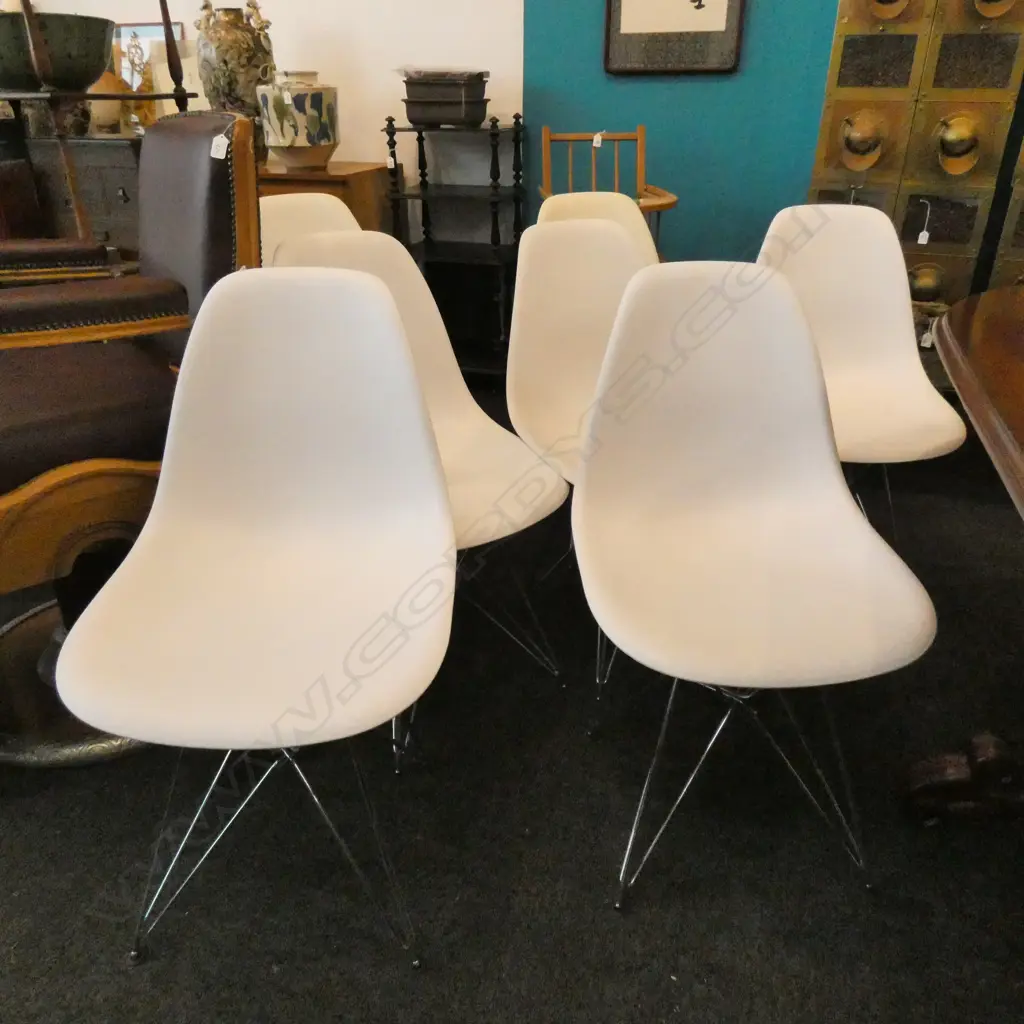 6 REPLICA EAMES SHELL CHAIRS w EIFFEL BASES Image 1++