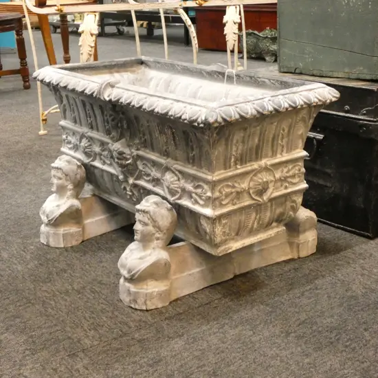 PAIR CAST IRON SQUARE GARDEN PLANTERS - LEAD FINISH