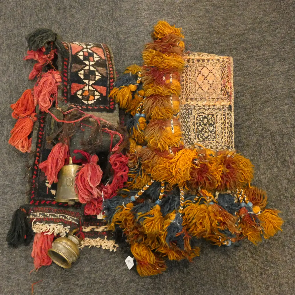 2 HAND KNOTTED CAMEL TRAPPINGS/COLLAR L 1680 MM ONE WITH BELLS Image 1++