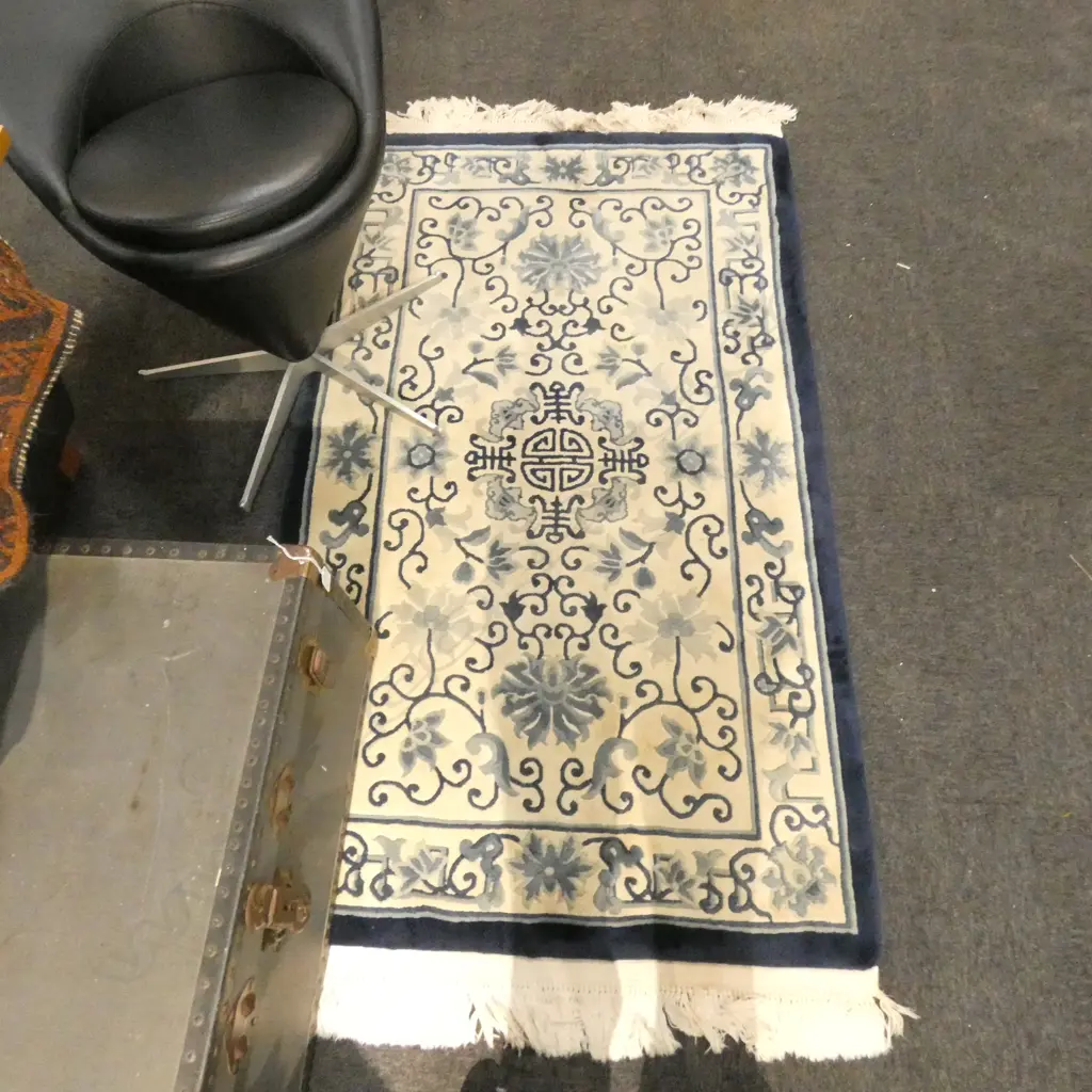 ORIENTAL BLUE WOOL PILE RUG 1740 X 900MM Image 1++