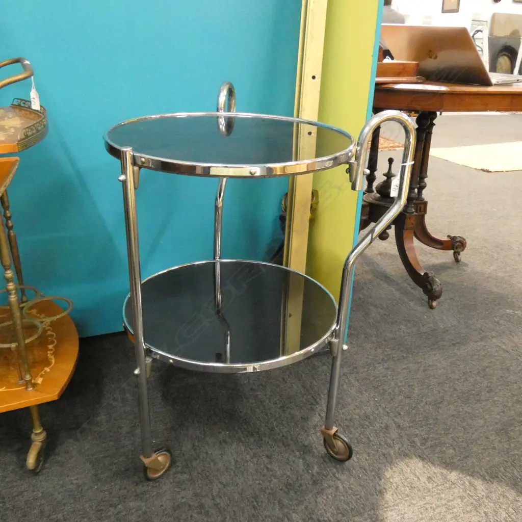 VINTAGE ART DECO STYLE TEA TROLLEY H. 735MM Image 1++