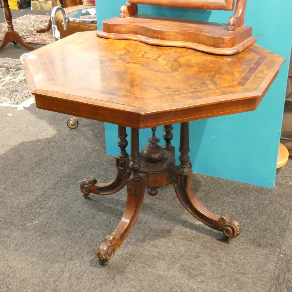 LATE VICT WALNUT OCTAGONAL OCCASIONAL TABLE W 890 MM Image 1++