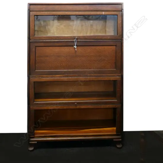 EARLY 20THC AMERICAN OAK GLAZED BOOKCASE/DESK, 870 X 320 X 1510MM