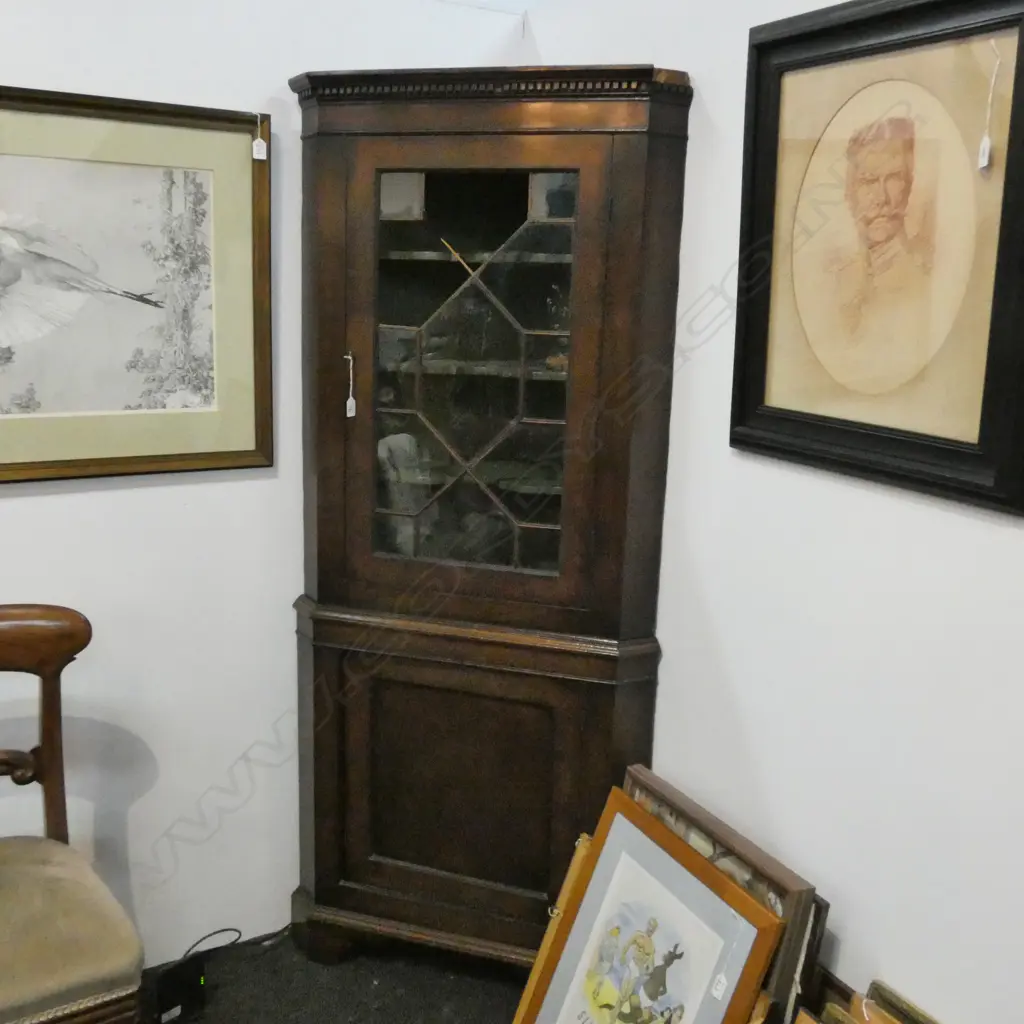 GEORGE III GLAZED STANDING CORNER CABINET H. 1030MM 2pce Image 1++