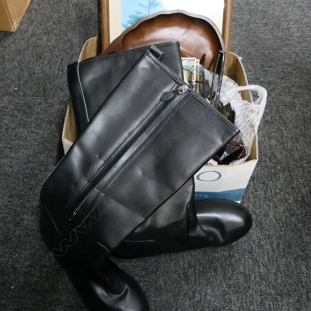 BOX LOT FRAMES, BOOTS, SUN GLASSES ETC Image 1++