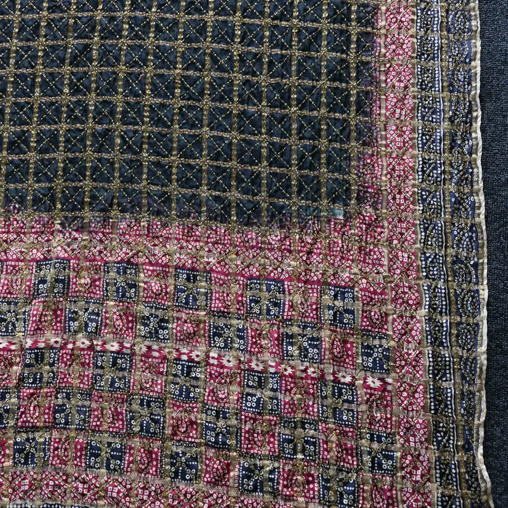 ANTIQUE BEADED SILK? TEXTILE Image 1++