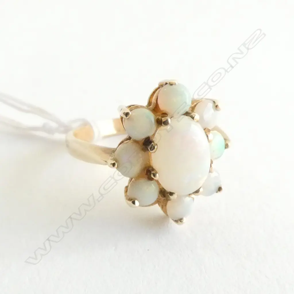 9ct GOLD & 9 OPAL CLUSTER RING Image 1++