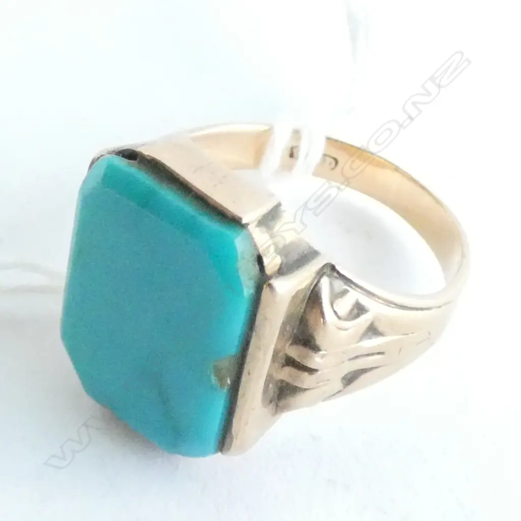 RING, GENTS, TURQUIOSE SET IN 9ct GOLD, 5.9gm Image 1++