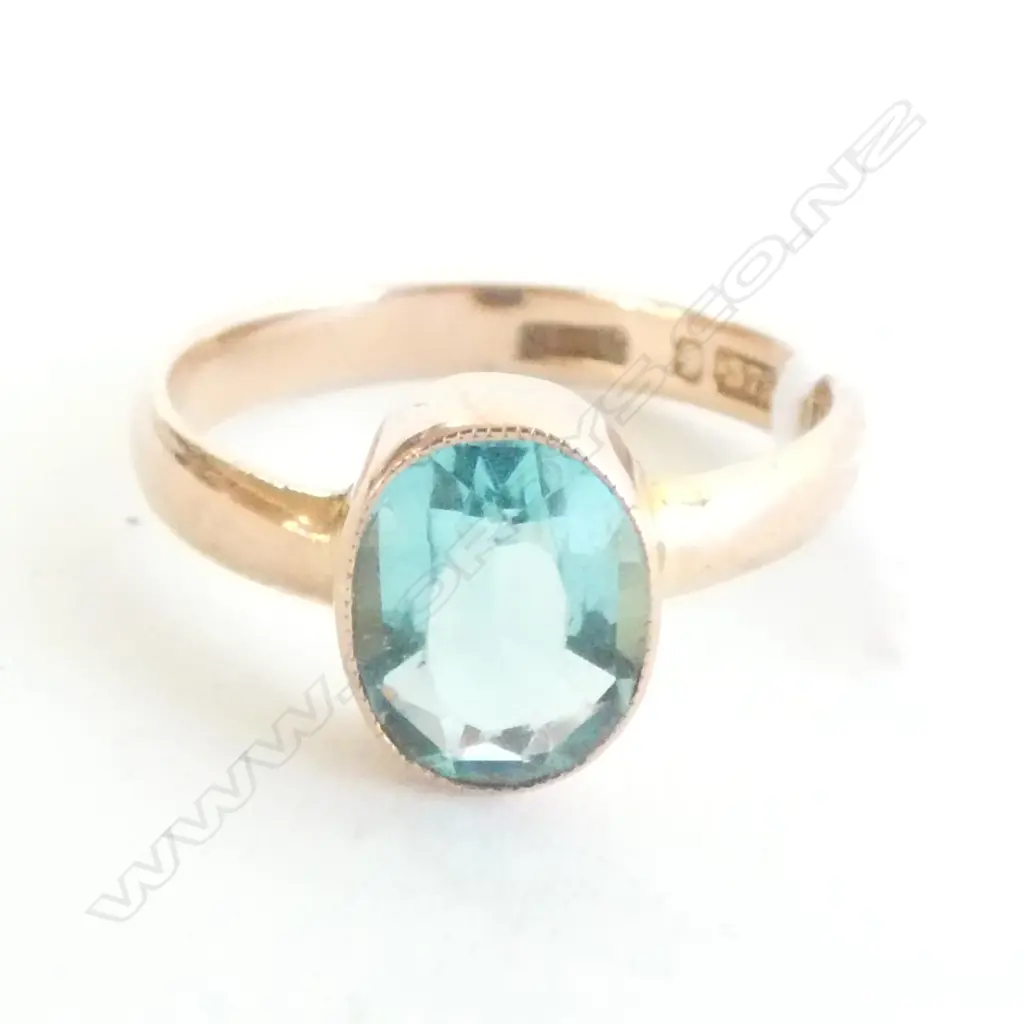 9CT GOLD BLUE TOPAZ RING BIRMINGHAM 1994 Image 1++
