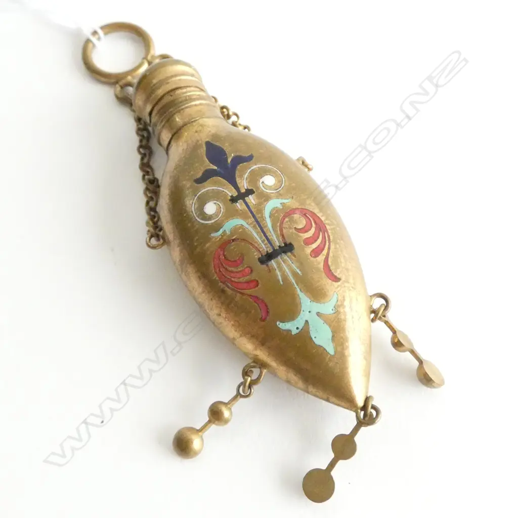 (19171) c1900 ENAMELLED & GILT BRASS PENDANT SCENT BOTTLE Image 1++