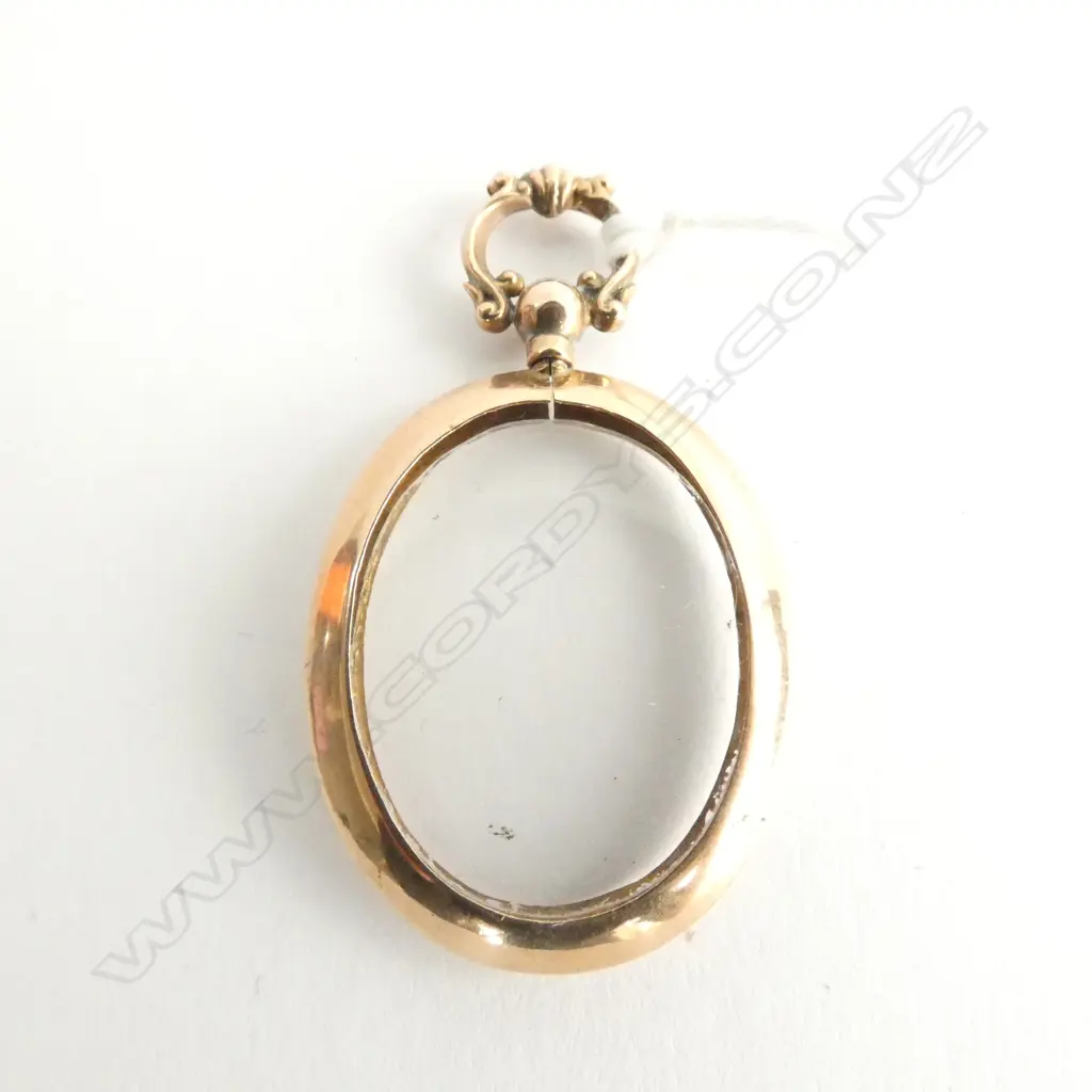 9ct GLAZED LOCKET FRENCH STYLE TOP RING SUSPENSION Image 1++