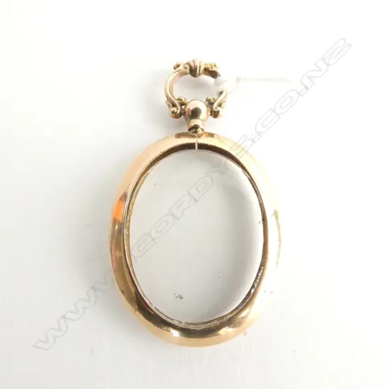 9ct GLAZED LOCKET FRENCH STYLE TOP RING SUSPENSION