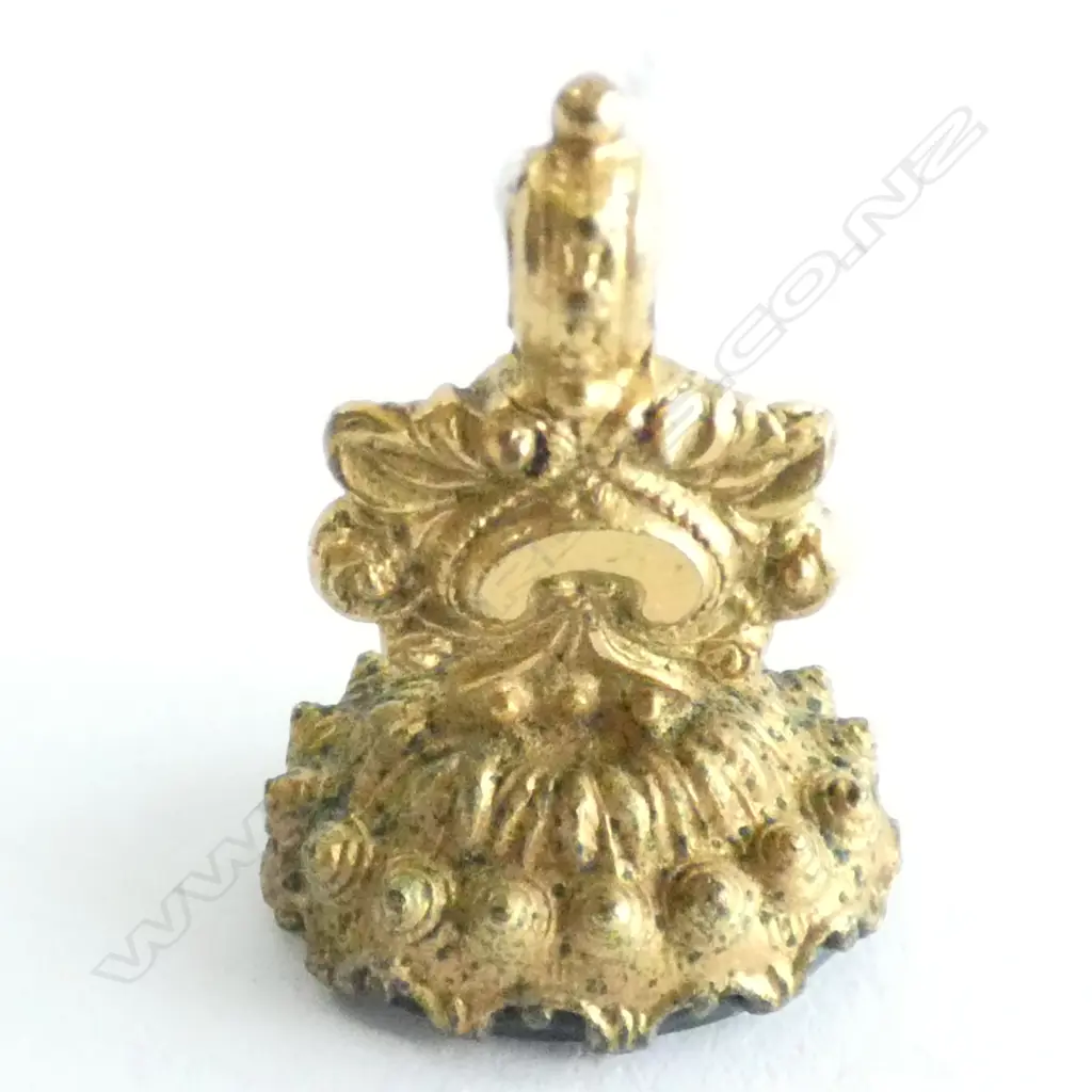 ANTIQUE GILT & BLUE GLASS ENGRAVED FOB SEAL Image 1++