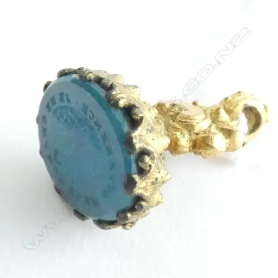 ANTIQUE GILT & BLUE GLASS ENGRAVED FOB SEAL