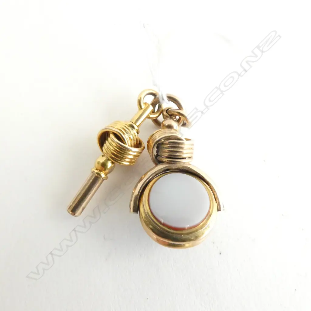 ANTIQUE FOB WATCH KEY & FOB SPINNER GOLD PLATED Image 1++