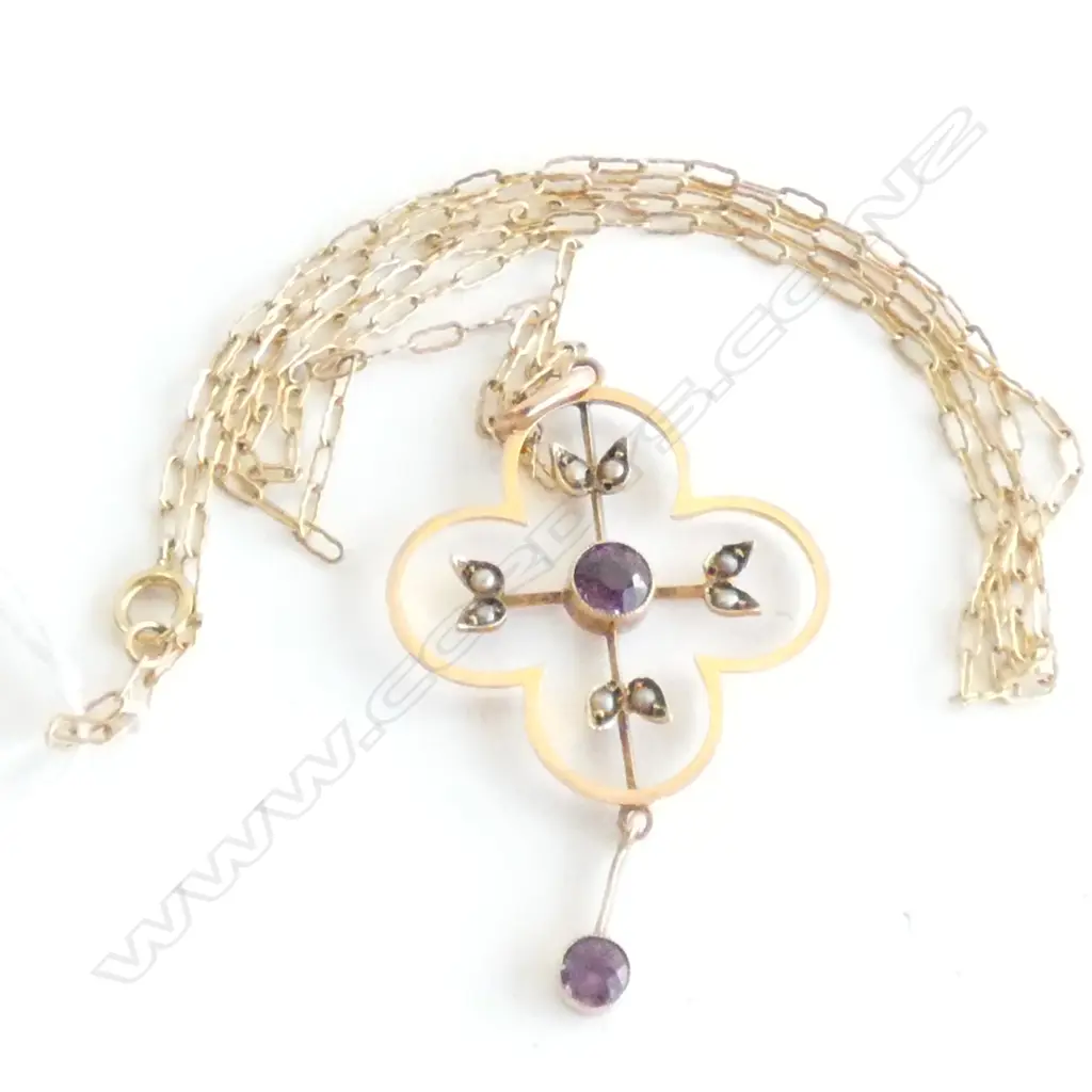 (19138)EDW 9CT ROSE GOLD PENDANT ON CHAIN GEM SET Image 1++